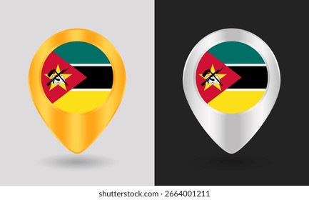 Gold and Silver Mozambique Flag Map Pin Icon