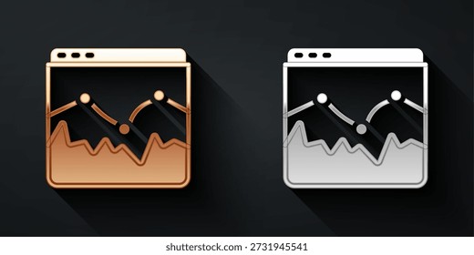 Gold and silver Music wave equalizer icon isolated on black background. Sound wave. Audio digital equalizer technology, console panel, pulse musical. Long shadow style. Vector
