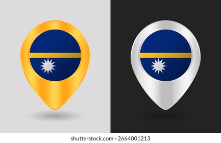 Ouro e Prata Nauru Bandeira Mapa Ícone Pin