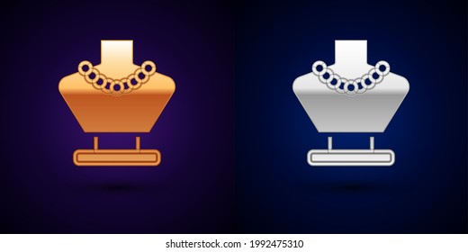 Gold and silver Necklace on mannequin icon isolated on black background.  Vector