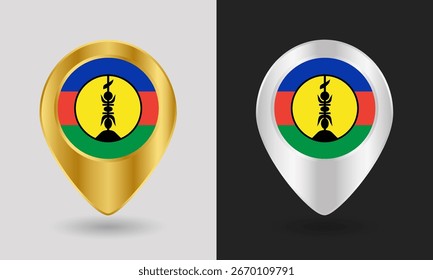 Oro y Plata Nueva Caledonia Mapa de la Bandera Pin Icon