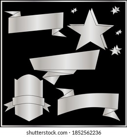 Gold and silver. New Year. 2021.Elements from of a set of ribbons for inscriptions. Stars. Cloud for words and thoughts. Vintage. Labels, stickers, banners, tags banners. Isolated vectors.