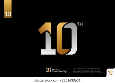 Gold- und Silbernummer 10 Logo-Symbol-Design auf schwarzem Hintergrund, 10. Geburtstag-Logo-Nummer, 10. Jubiläum