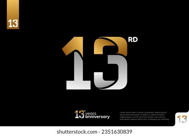 Oro y plata número 13 diseño de icono del logo sobre fondo negro, número del logo de 13 años, aniversario 13