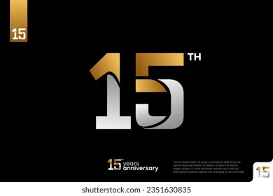 Gold and silver number 15 logo icon design on black background, 15th birthday logo number, anniversary 15