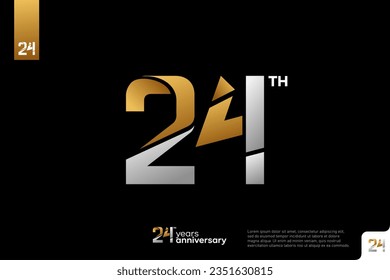 Gold and silver number 24 logo icon design on black background, 24th birthday logo number, anniversary 24