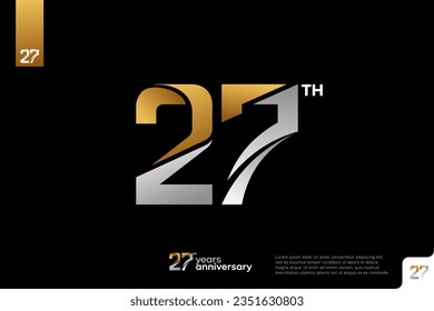 Gold and silver number 27 logo icon design on black background, 27th birthday logo number, anniversary 27