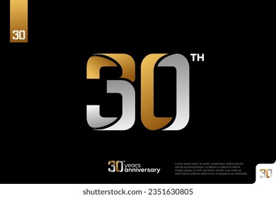 Oro y plata número 30 diseño de icono del logo sobre fondo negro, número del logo de 30 cumpleaños, aniversario 30