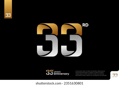 Diseño del icono del logotipo Gold and Silver número 33 sobre fondo negro, número del logo de 33 años, aniversario 33