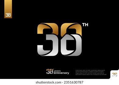 Gold and silver number 38 logo icon design on black background, 38rth birthday logo number, anniversary 38