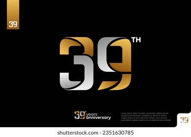 Diseño del icono del logotipo Gold and Silver número 39 sobre fondo negro, número del logotipo de 39 años, aniversario 39