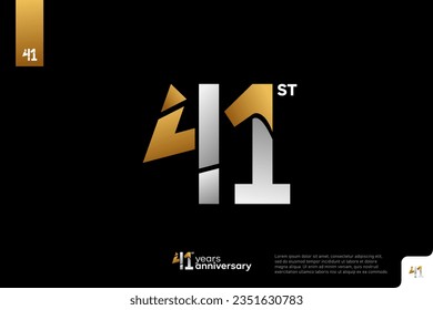 Gold and silver number 41 logo icon design on black background, 41st birthday logo number, anniversary 41