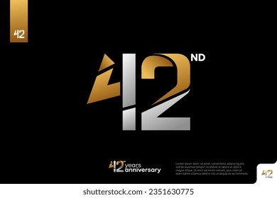 Gold and silver number 42 logo icon design on black background, 42nd birthday logo number, anniversary 42