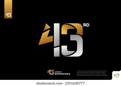 Gold and silver number 43 logo icon design on black background, 43rd birthday logo number, anniversary 43
