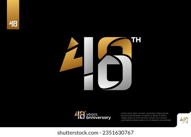 Gold and silver number 48 logo icon design on black background, 48th birthday logo number, anniversary 48