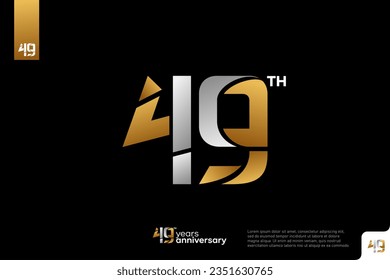 Gold and silver number 49 logo icon design on black background, 49th birthday logo number, anniversary 49