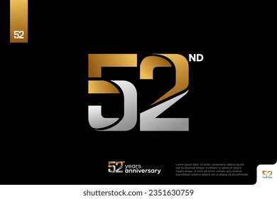 Gold and silver number 52 logo icon design on black background, 52nd birthday logo number, anniversary 52