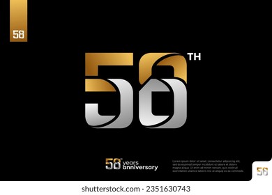 Gold and silver number 58 logo icon design on black background, 58th birthday logo number, anniversary 58