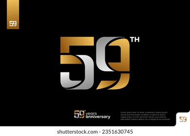 Gold and silver number 59 logo icon design on black background, 59th birthday logo number, anniversary 59