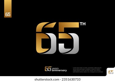 Gold and silver number 65 logo icon design on black background, 65th birthday logo number, anniversary 65