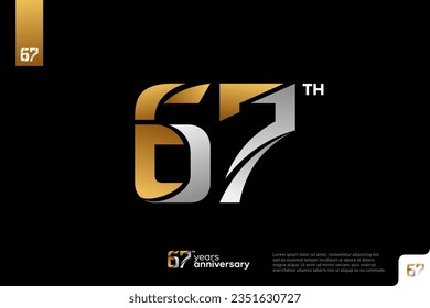Gold and silver number 67 logo icon design on black background, 67th birthday logo number, anniversary 67