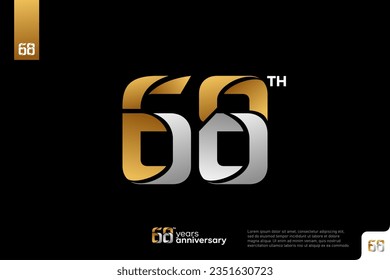 Gold and silver number 68 logo icon design on black background, 68th birthday logo number, anniversary 68
