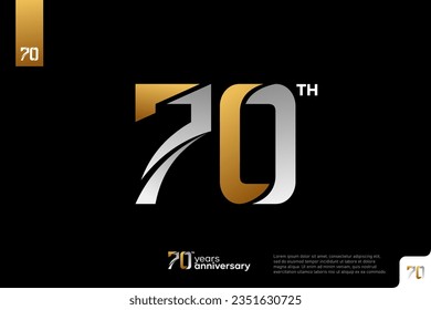 Gold and silver number 70 logo icon design on black background, 70th birthday logo number, anniversary 70