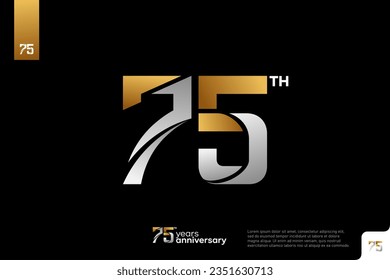 Gold and silver number 75 logo icon design on black background, 75th birthday logo number, anniversary 75