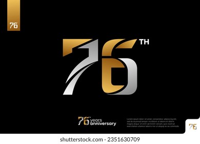 Gold and silver number 76 logo icon design on black background, 76th birthday logo number, anniversary 76