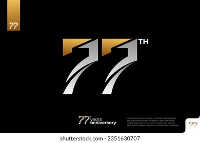 Gold- und Silbernummer 77 Logo-Symbol-Design auf schwarzem Hintergrund, 77. Geburtstag-Logo-Nummer, 77.