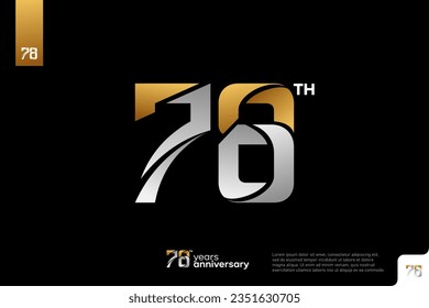 Gold and silver number 78 logo icon design on black background, 78th birthday logo number, anniversary 78