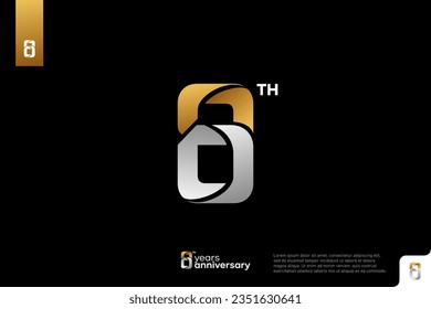 Gold and silver number 8 logo icon design on black background, 8th birthday logo number, anniversary 8