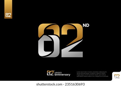 Gold and silver number 82 logo icon design on black background, 82nd birthday logo number, anniversary 82