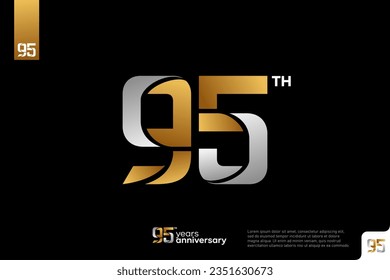 Gold and silver number 95 logo icon design on black background, 95th birthday logo number, anniversary 95