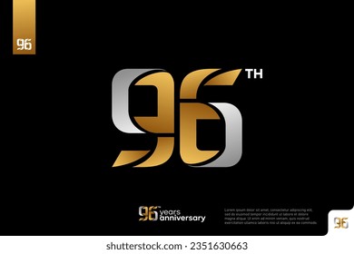 Gold and silver number 96 logo icon design on black background, 96th birthday logo number, anniversary 96