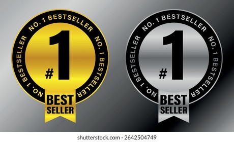 gold and silver number one bestseller badges with ribbon labels used for top rated product highlights	
