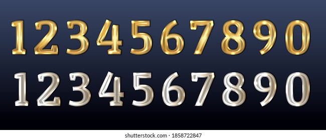 Gold and silver numbers. White gold figures. Design for birthday, anniversary, Christmas and other festive dates. 3d realistic vector illustration.