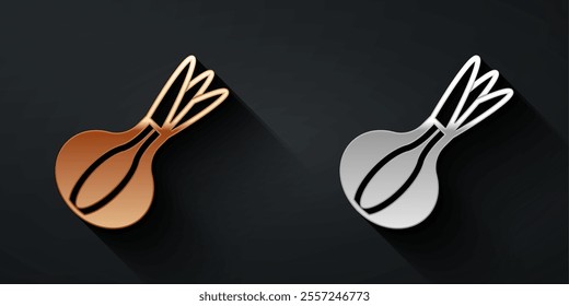 Gold and silver Onion icon isolated on black background. Long shadow style. Vector