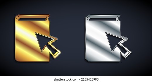 Gold and silver Online book icon isolated on black background. Internet education concept, e-learning resources, distant online courses. Long shadow style. Vector