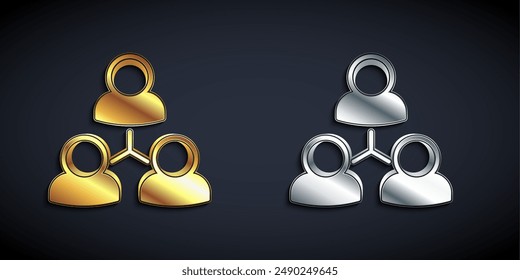 Gold and silver Online class icon isolated on black background. Online education concept. Long shadow style. Vector