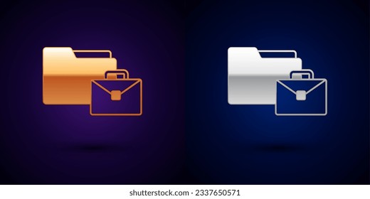 Gold and silver Online working icon isolated on black background. Freelancer man working on laptop at his house. Remote work. Distant job concept.  Vector