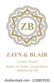 gold and silver oriental monogram, wedding invitation card template