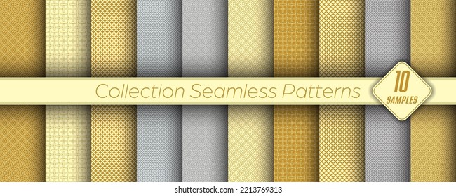 Ornamento dorado y plateado. Un conjunto de patrones sin fisuras para fondos, banners, publicidad y diseño creativo. Estilo plano