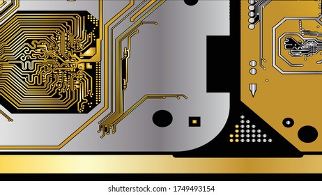 Gold and Silver pcb motherboard abstract texture background pattern backdrop