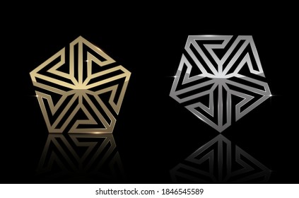 Gold and Silver Pentagon shape, Exclusive, Premium, Luxury, Creative Design, Vector and Illustration.