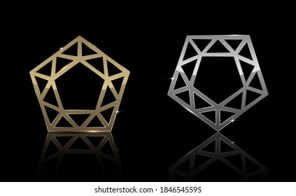 Forma de Pentágono Oro y Plata, Exclusivo, Premium, Lujo, Diseño Creativo, Vector e Ilustración.