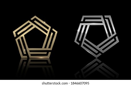 Gold and Silver Pentagon shape, Exclusive, Premium, Luxury, Creative Design, Vector and Illustration.
