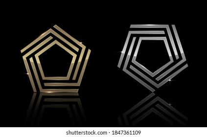 Gold and Silver Pentagon shape, Exclusive, Premium, Luxury, Creative Design, Vector and Illustration.
