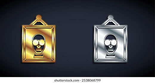 Gold and silver Picture icon isolated on black background. Long shadow style. Vector