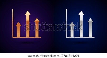 Gold and silver Pie chart infographic icon isolated on black background. Diagram chart sign.  Vector